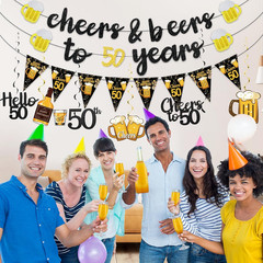 Black Gold 50Th Birthday Decorations for Him Men | Glitter Pre-Strung Cheers to