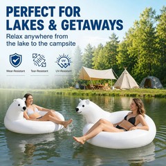 Inflatable Polar Bear Pool Float, Giant 59in Adult Size Inflatable Animal, Drop-