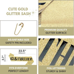 65 Birthday Decorations – 65th Birthday Sash – «65 & Fabulous» Birthday Sash – 6