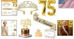 Charming Gold 75th Birthday Decorations: Tiara, Balloons, and Party Essentials