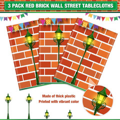 3 Pcs Red Brick Wall Street Party Decorations Cartoon Street Birthday Plastic Ta