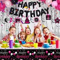 Pink and Black Birthday Decorations for Women Girls, Black and Hot Pink Party De