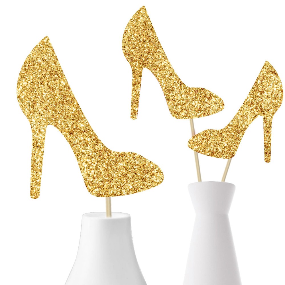12 PCS Glitter Gold High Heel Centerpiece Sticks Stiletto Table Topper Decor