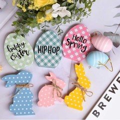 6Pcs Easter Bunny Decorations, Wooden Rabbit Egg Shaped Tabletop Centerpieces…