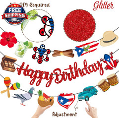 Puerto Rico Party Banners – 3PCS Glitter Decor for Birthday & Festivals