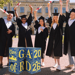 Blue and Gold Graduation Decorations Class of 2026 Graduation Boxes Royal Blue C