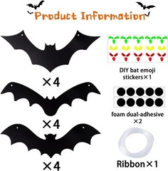 12PCS Halloween Hanging Bats, Halloween Flying Bat Hanging Decorations