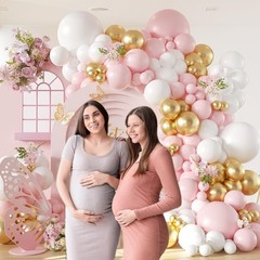 136pcs Pink and White Gold Balloon Arch Garland Kit with Pink White Metallic …
