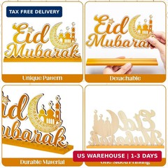 WATINC 5pcs Ramadan Wooden Centerpieces Decorations, Eid Mubarak Table Topper De