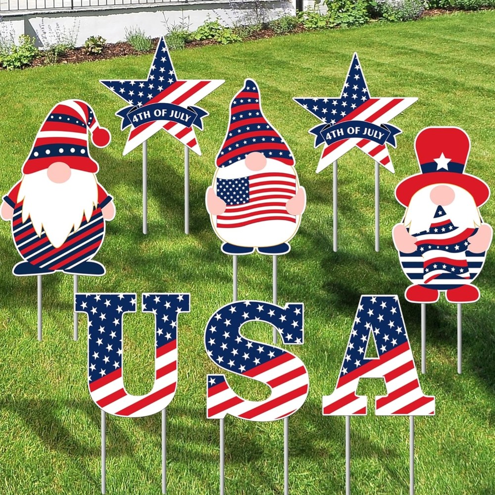 Celebrate Independence Day with 8 Waterproof Yard Signs – Gnome Theme Stakes