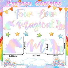Four Ever Magical Unicorn Banner with Glitter Number 4 Birthday Candles, Unic…