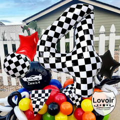 40 Inch Black White Checkered Number 3 Balloon Giant Race Car Themed Checkered B