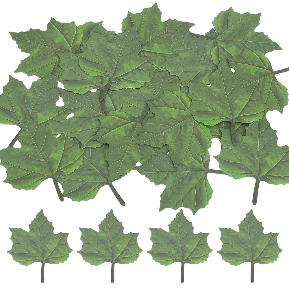 200Pcs Artificial Maple Leaves Fall Leave Cutouts Leaf Green with Glue 2.8×3.3″