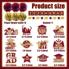 Maroon Graduation Decorations 2026, 2026 Grad Banner and Congrats Grad Hanging S