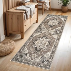 Washable Kitchen Runner Rug – 2×6 Hallway Distressed Mats 2×6, Beige