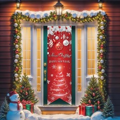 Merry Christmas Door Banner, Xmas Front Porch Hanging Sign for Outdoor Decora…