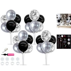 Reusable Balloon Stand Kit with 32 Black & Silver Balloons for Vibrant Parties