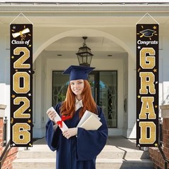 Graduation Decorations 2026 – Gold & Black Congrats Grad Banner, Indoor/Outdoor