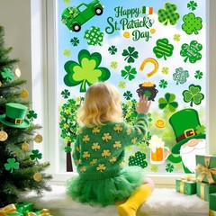 5 Sheet St. Patrick’s Day Window Clings, Green Shamrock Clover Tree Gnome Gold C
