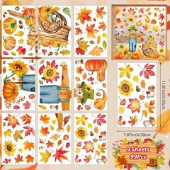 Fall Window Clings – Watercolor Autumn Harvest Double-Sided Colorful