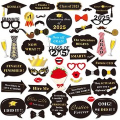 50Count Graduation Photo Booth Props Black and Gold for Party Decorations
