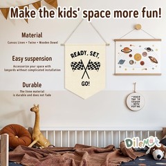 Dilemat Race Car Room Decor for Boys Linen 15x11inch, Racer-Ready Set Go