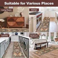 Yamaziot Washable Runner Rug, 2×8 Non-Slip Boho 2′ x 8′, Rust/Dull Teal