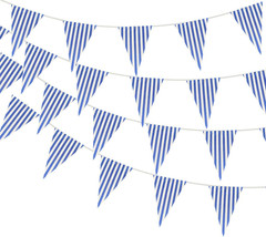 20 Meters 66Ft Blue and White Stripes Pennant Bunting Striped Banner, Double Sid