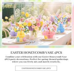 Easter Party Decorations,Paper Honeycomb Vase with Bouquet Print Card,Glitter Ed