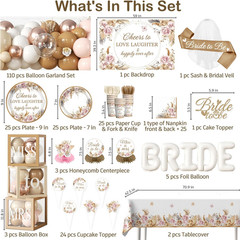 301Pcs Boho Bridal Shower Decorations Complete Party Set, Serves 25 Guests, Boho