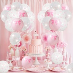Pink Bow Balloons, 35PCS Light Pastel Pink Clear White Bow Latex Balloon for …