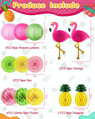 Flamingo Hawaiian Party Decorations, Luau Party Decor Flamingo and Pineapple Hon
