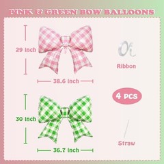 Pink and Green Plaid Bow Foil Balloons Checkered/Gingham Balloon Spring