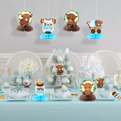 12Pcs Greenery Highland Cow Honeycomb Centerpieces Blue Highland Cattle Party…