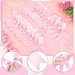 2 Pcs Pink Bow Garland Banner, Pre-Strung Pink Satin Ribbon Bow Garland Coquette