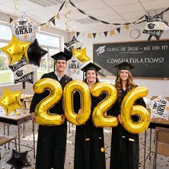 16 Pcs Graduation Decorations 2026 Balloons Kit, 32 Inch 2026 Number Foil Bal…