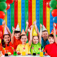 2Pack Building Block Foil Fringe Curtains,3.3X6.6Ft Building Block Theme Party D