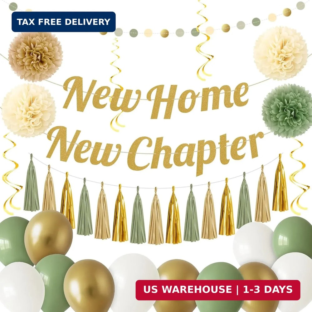 New Home New Chapter Housewarming Decorations Set, Sage Green Gold Boho Welcome