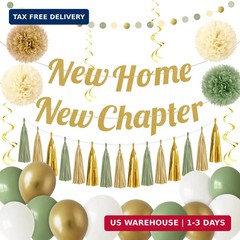 New Home New Chapter Housewarming Decorations Set, Sage Green Gold Boho Welcome