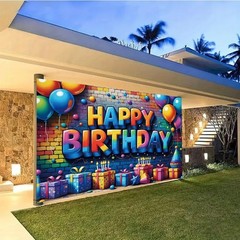Happy Birthday Backdrop Banner Sign for Boys Girls Colorful Birthday Party Decor