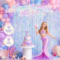 Iridescent Party Decorations Backdrop 2 Pack, Holographic Foil Fringe Curtain, S