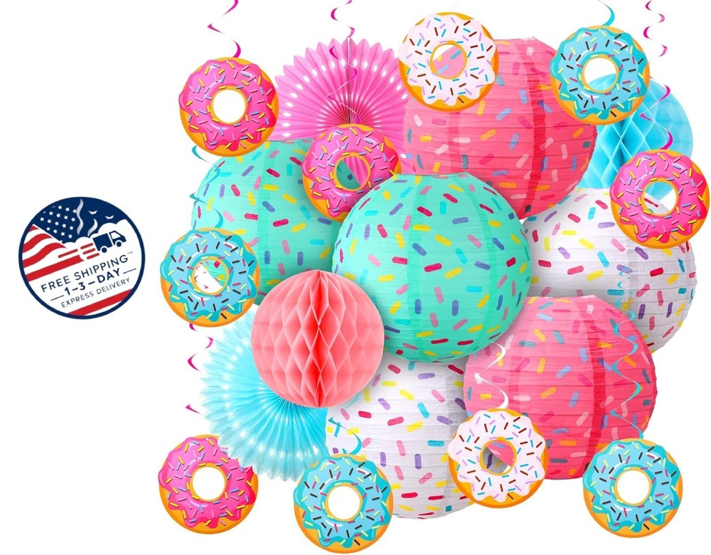 Decoración para fiesta de cumpleaños con temática de donas (colores dulces)