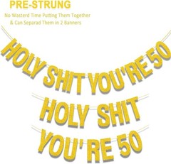 50th Birthday Decorations Banner for Women Men Pre-Strung Gold Glitter Birthd…