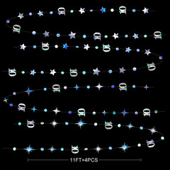 Iridescent 10Th Birthday Decorations Number 10 Circle Dot Twinkle Star Garland M