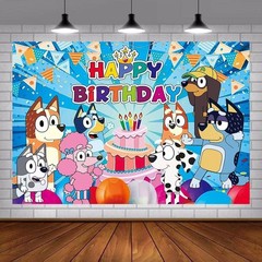 Blue Sheepdog Happy Birthday Backdrop,for Kids Birthday Party Decoration 5×3.2ft