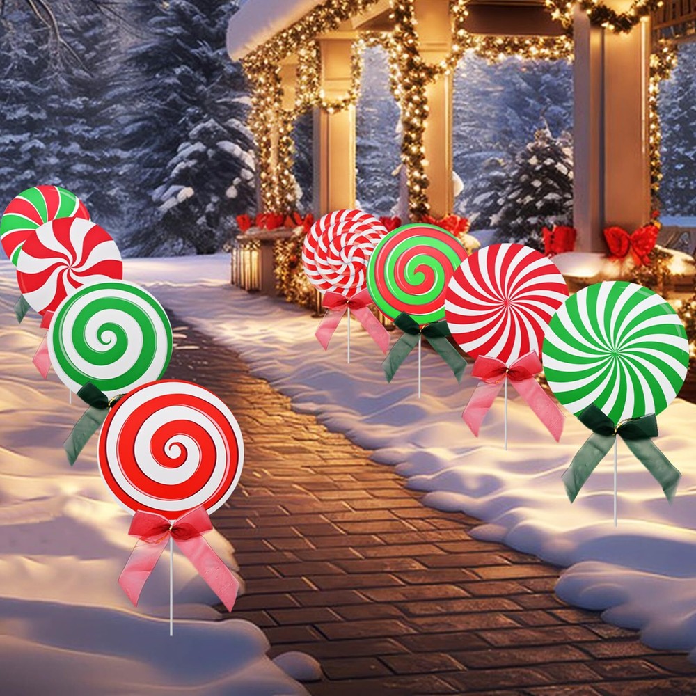 8 Pack Christmas Candy Outdoor Decor Yard Signs Peppermint Lollipop Lawn Decor