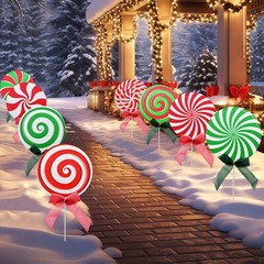 8 Pack Christmas Candy Outdoor Decor Yard Signs Peppermint Lollipop Lawn Decor