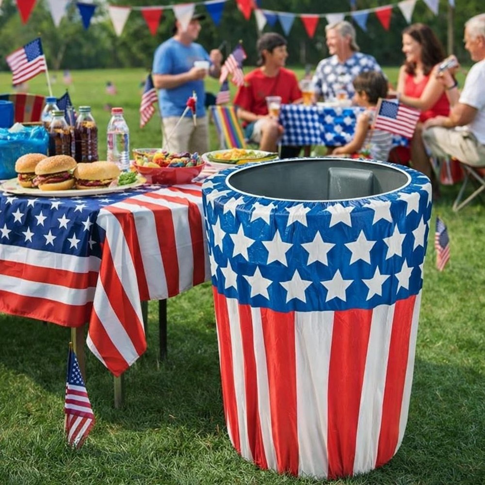Patriotic Flag Design Plastic Trash Can Slip Cover July 4th 31″H x 71″circ #805