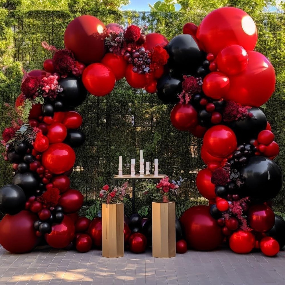 Black Red Balloon Garland Double Stuffed Burgundy Black Balloons Maroon Ruby …