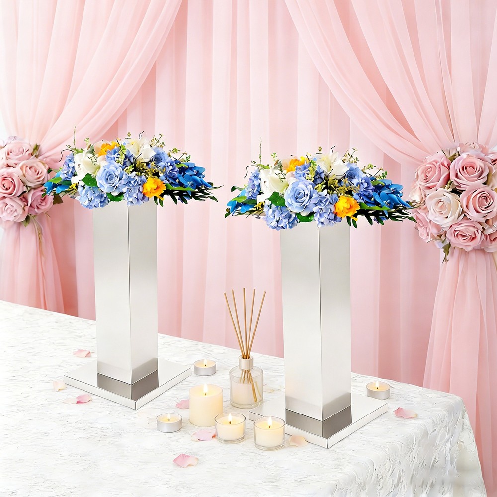 2-Piece 60cm Stainless Steel Column Wedding Flower Stand for Party Decor